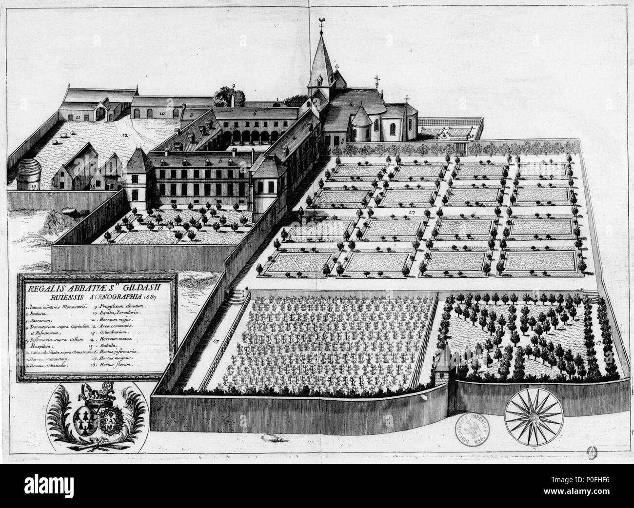 . Français : Planche gravée du 17ème siècle représentant l'abbaye Saint-Gildas De Rhuys, dans le livre Monasticon Gallicanum. . Il XVII secolo. Michel Germain (1645-1694) nomi alternativi Dom Michel Germain; Dom Germain Descrizione francese monaco erudito e storico della data di nascita e morte 28 Agosto 1645 23 gennaio 1694 Luogo di nascita Péronne competente controllo : Q3309745 VIAF:?ISNI 24611609:?0000 0001 2099 9200 LCCN:?n88605954 GND:?119148676 SUDOC:?02816668X WorldCat Achille Peigné-Delacourt (1797-1881) Descrizione archeologo francese e storico della data di nascita e morte 5 A Foto Stock