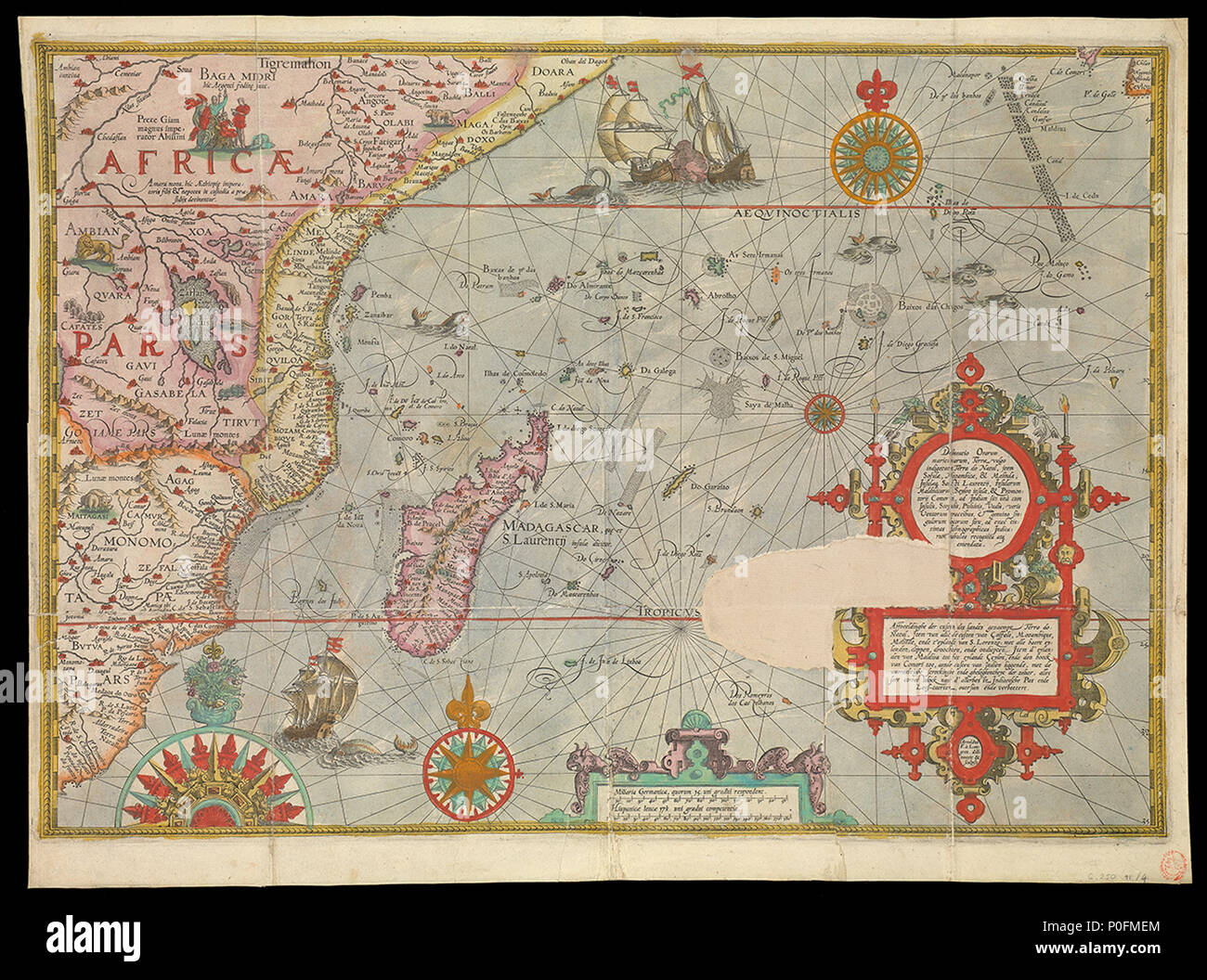 L8555 . [1599]. [Linschoten] 12 (da E. Africa alla punta di Ceylon). Arnoldus F. una Lan-gren. deli-neauit e RMG Scalpsit L8555-001 Foto Stock