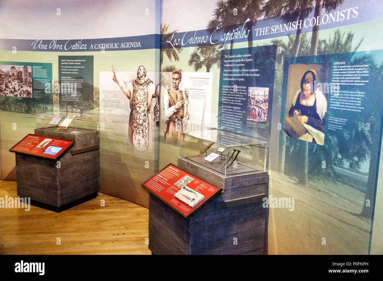 Florida Saint St. Augustine, Palazzo del Governo, patrimonio storico, museo, galleria, mostra interpretativa bilingue, inglese spagnolo, colonizzazione, FL170730009 Foto Stock
