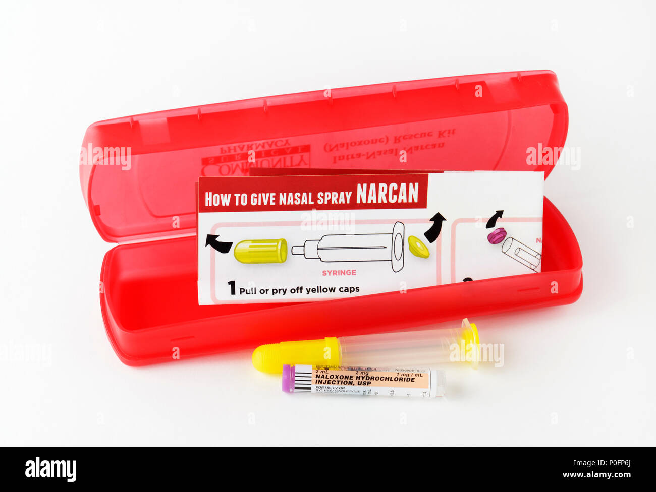 Narcan, naloxone cloridrato, spray nasale per il trattamento di una overdose di eroina Foto Stock