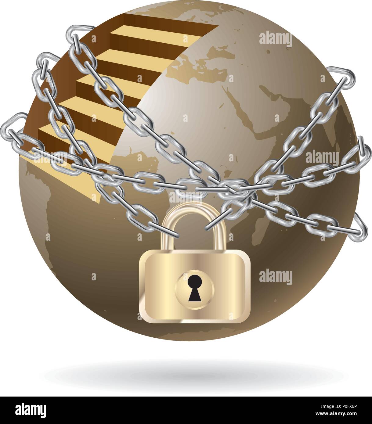 Massa bloccata da una catena.isolati su sfondo bianco. Illustrazione Vettoriale