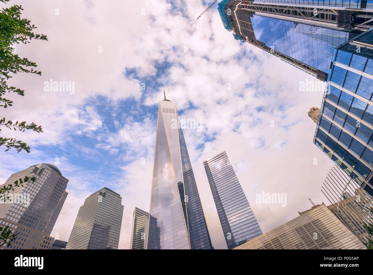 Cerca fino al One World Trade Center di Manhattan, New York, Stati Uniti d'America Foto Stock