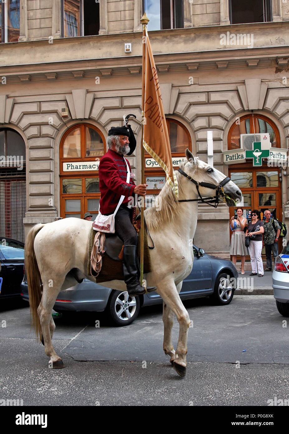 Budapest, reinactment. Cavallo e cavaliere in reinactment storico. Foto Stock