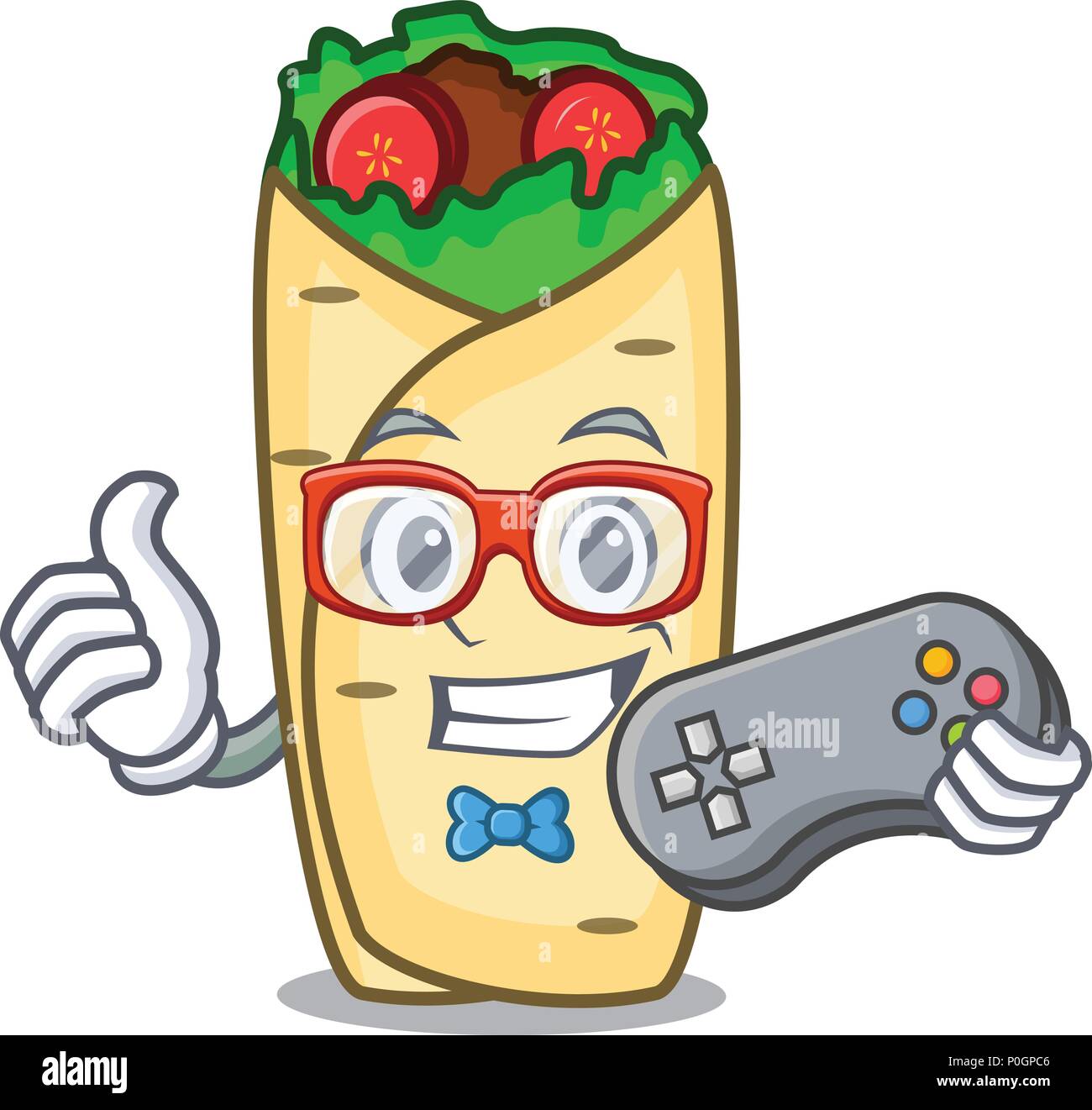 Gamer burrito mascotte stile cartone animato Illustrazione Vettoriale