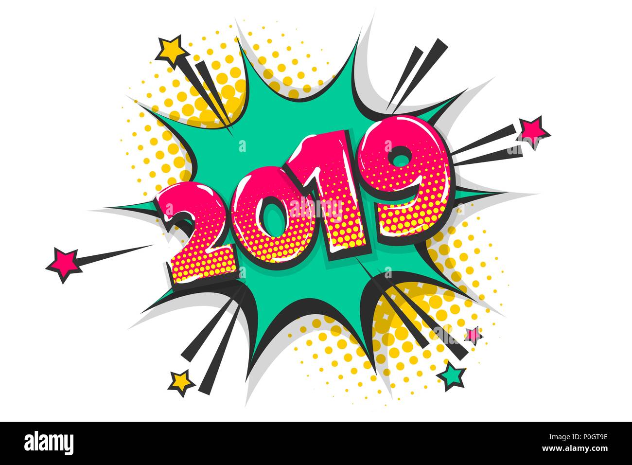 2019 anno pop art fumetto testo discorso bolla Illustrazione Vettoriale