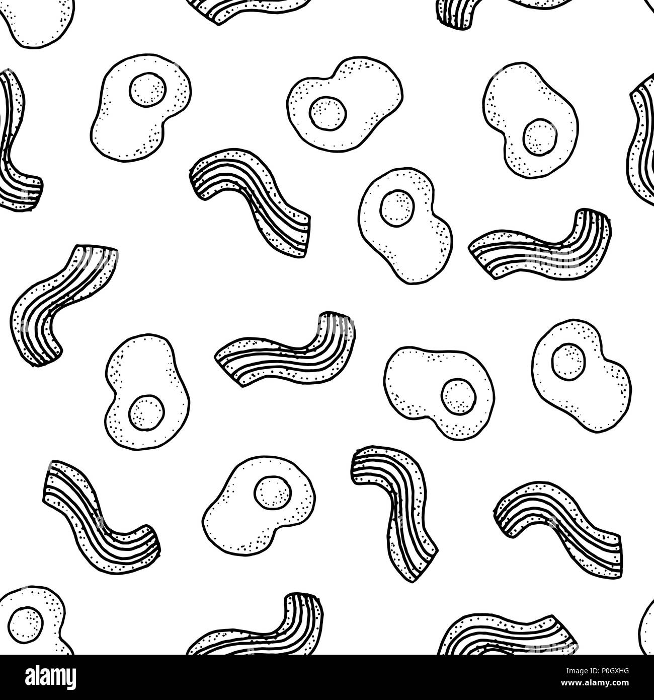 Vettore di Seamless pattern con prima colazione. Uova e pancetta Illustrazione Vettoriale