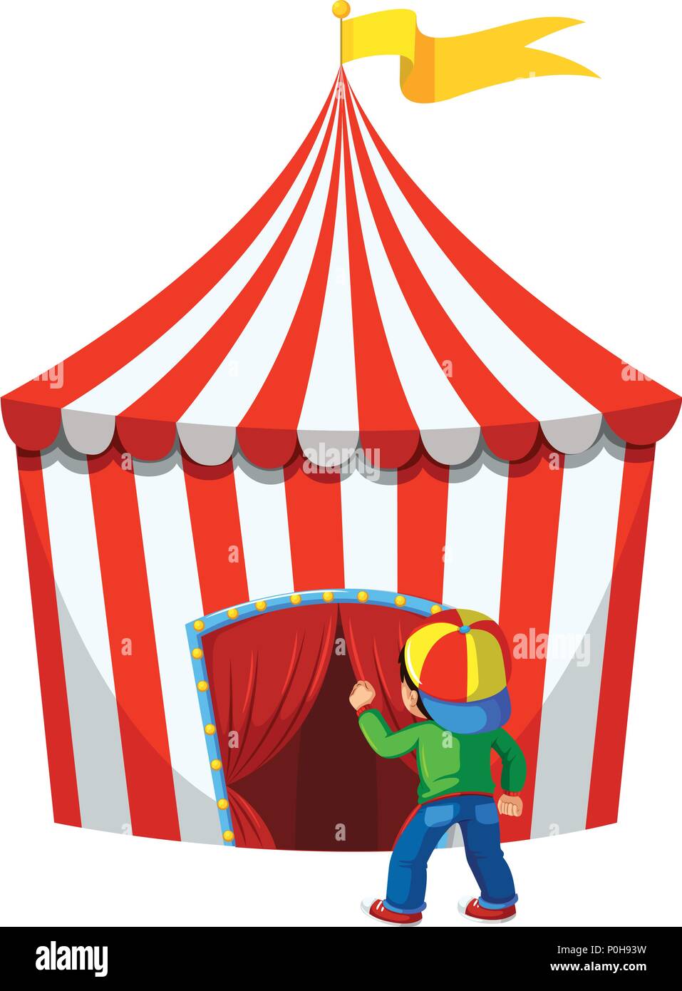 Un ragazzo inserire la tenda del circo illustrazione Illustrazione Vettoriale