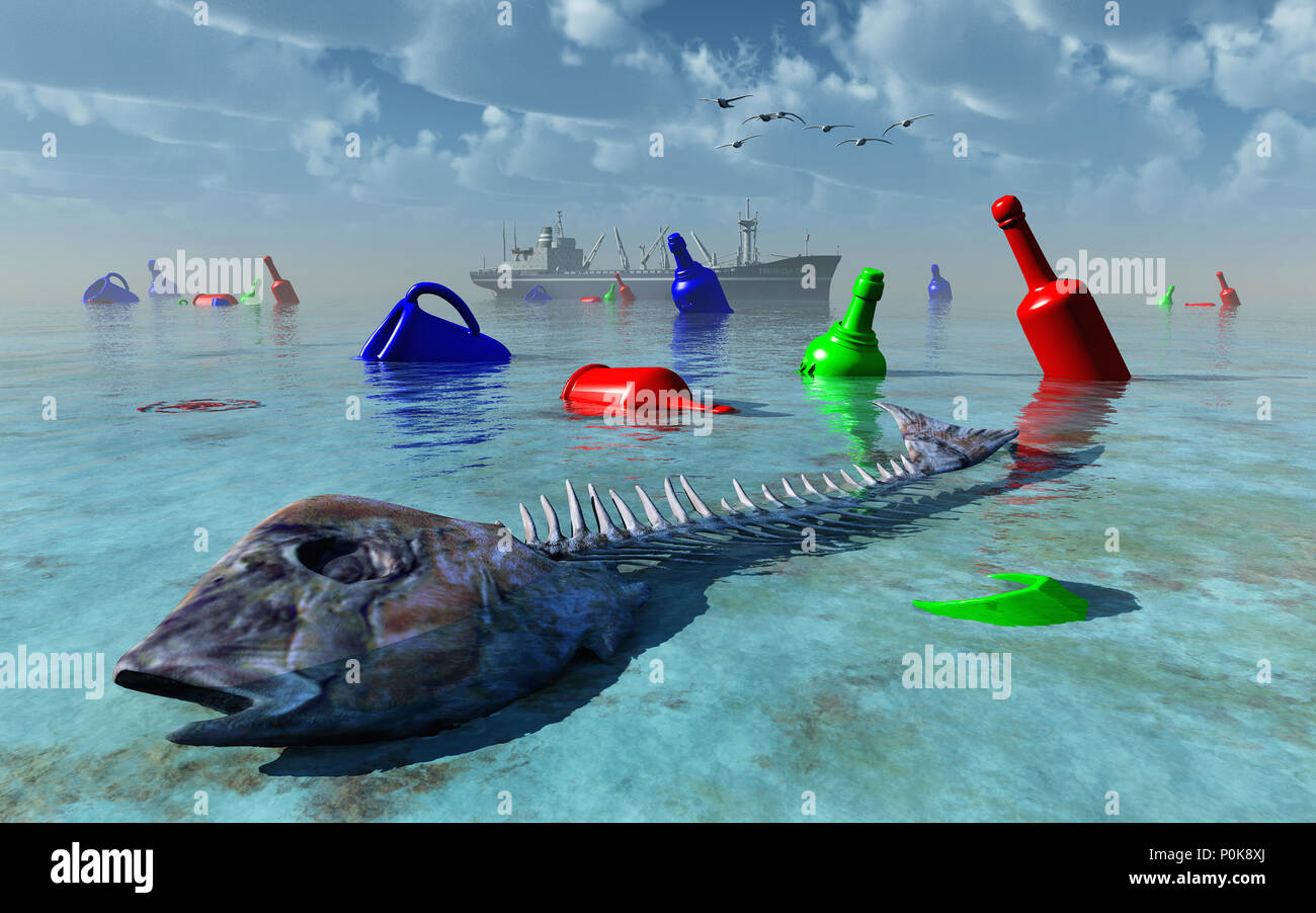Oggetti in plastica masse inquinanti dei mari e degli oceani Foto Stock