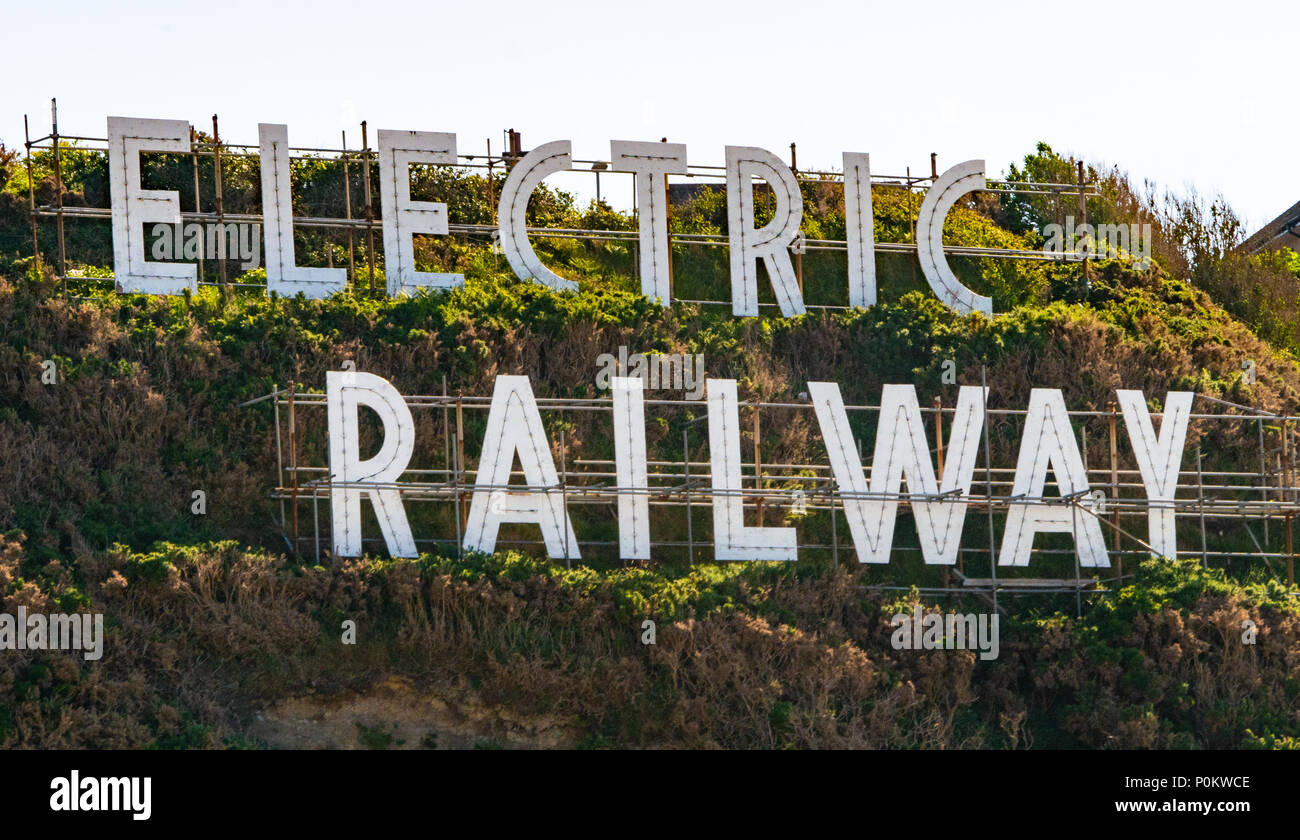 Manx elettrica ferroviaria (Douglas e Laxey tram elettrico) segno, Douglas Foto Stock