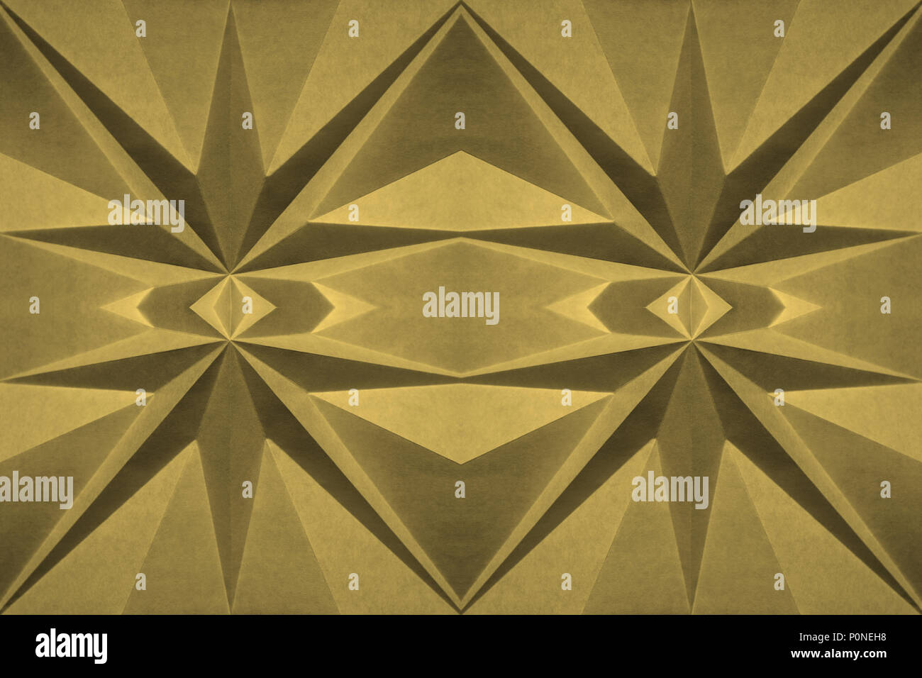 Abstract giallo sfondo Origami, bambù; Pantone 14-0740. Monocromatico angolare graphic design elemento. Foto Stock