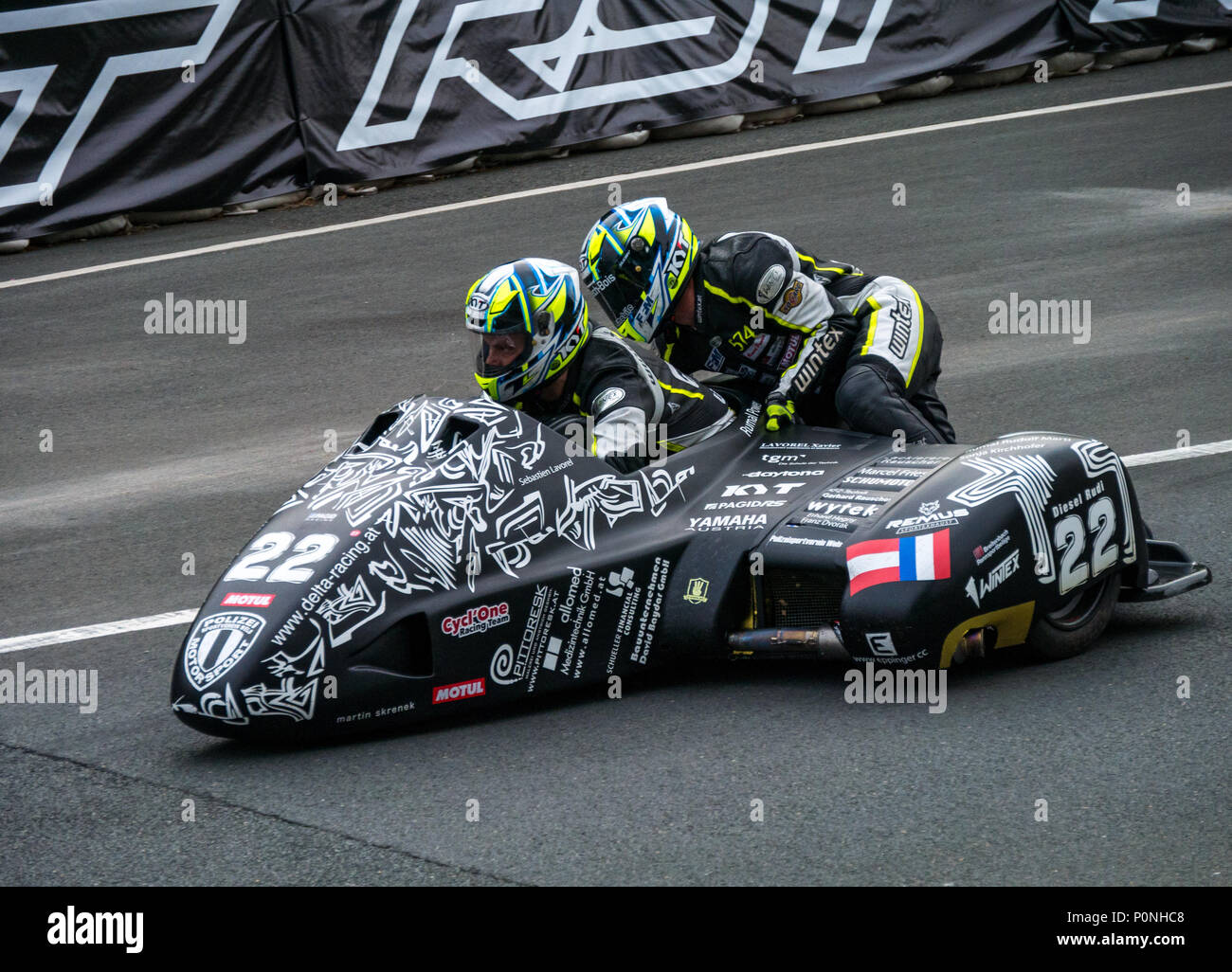 Isola di Man TT 2018. Tourist Trophy la gara su strada, corso di montagna Foto Stock