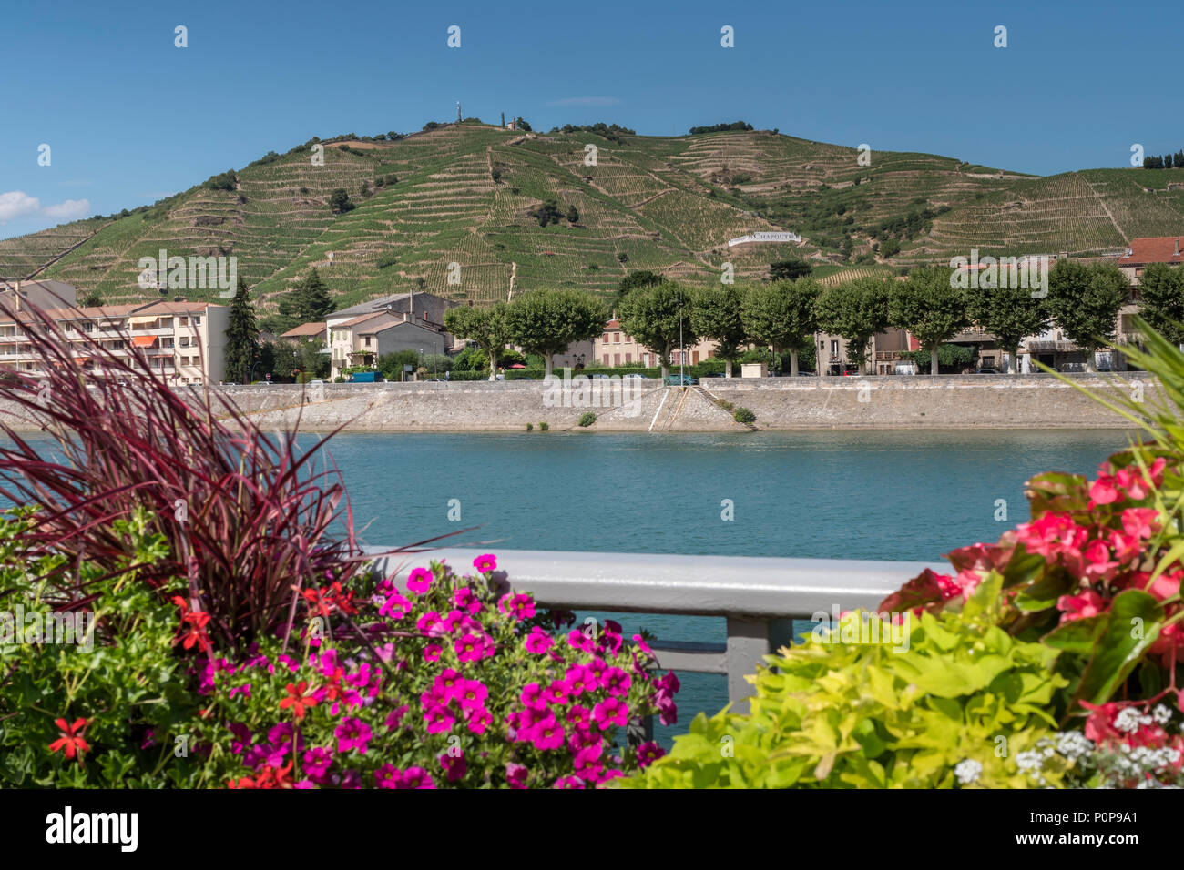 Passeggiata lungo il fiume Rodano Tain l'hermitage Drôme Auvergne-Rhône-Alpes Francia Foto Stock