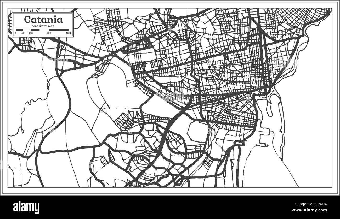 Catania Italia mappa della città in stile retrò. Mappa di contorno. Illustrazione Vettoriale. Illustrazione Vettoriale