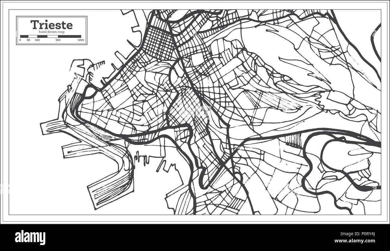 Trieste Italia mappa della città in stile retrò. Mappa di contorno. Illustrazione Vettoriale. Illustrazione Vettoriale