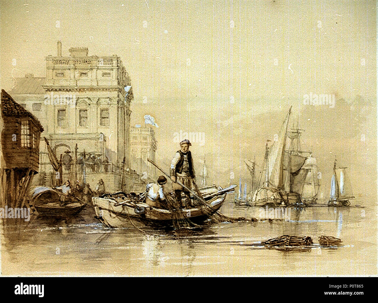 'Jack aiutando Freeman il pescatore" (off ospedale di Greenwich). Illustrazione originale per Mulinello Marryat 'poveri Jack' (1840) RMG PU8910. Foto Stock