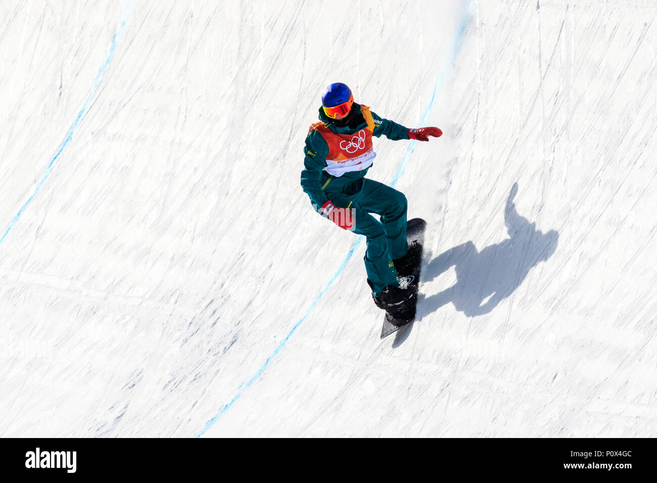 Scotty James (AUS) concorrenti negli uomini della Snowboard Half Pipe qualifiche per i Giochi Olimpici Invernali PyeongChang 2018 Foto Stock