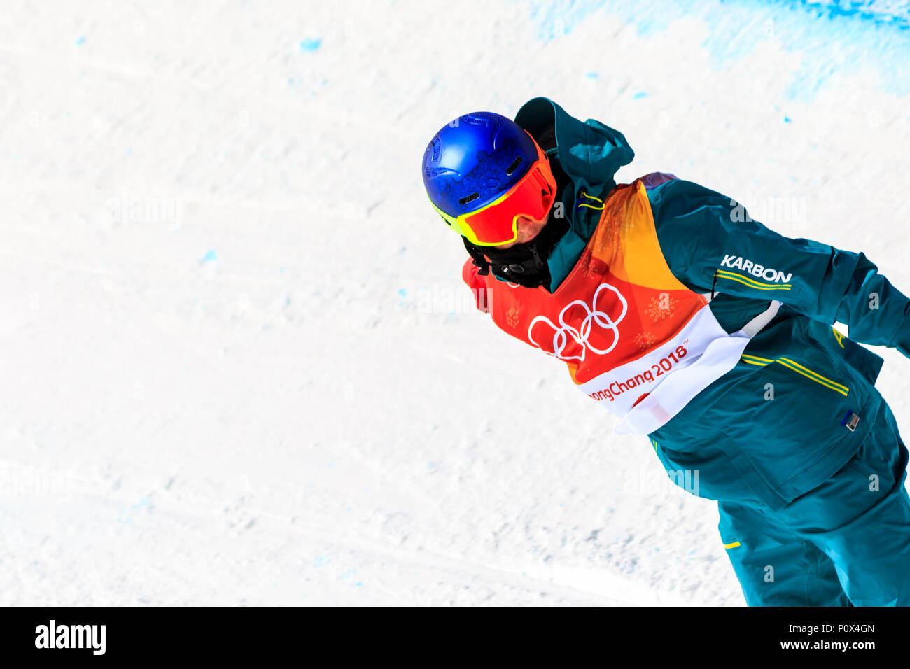 Scotty James (AUS) concorrenti negli uomini della Snowboard Half Pipe qualifiche per i Giochi Olimpici Invernali PyeongChang 2018 Foto Stock