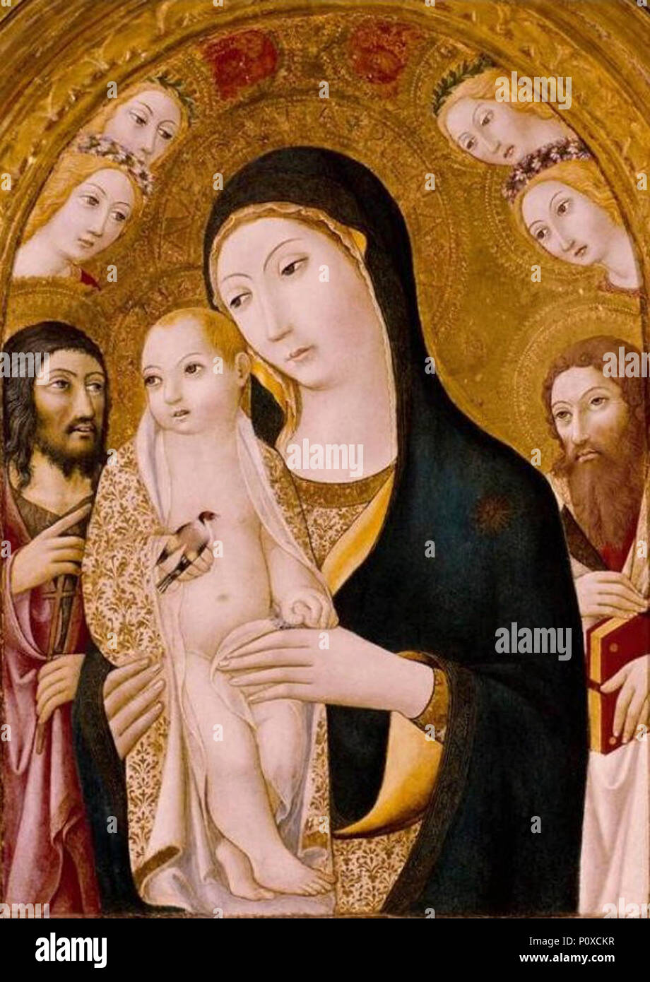 "Madonna con Bambino e Santi e Angeli", dipinto di Sano di Pietro, 1460-1470, El Paso Museum o tecnica. Foto Stock