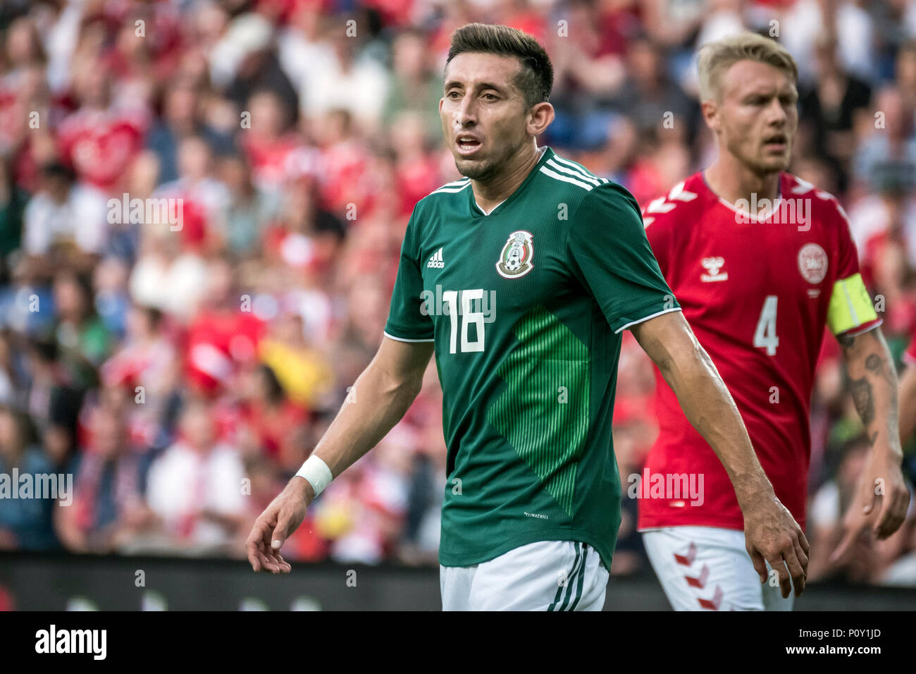 Danimarca, Brøndby - Giugno 09, 2018. Hector Herrera (16) del Messico visto durante il calcio amichevole tra Danimarca e Messico a Brøndby Stadion. (Photo credit: Gonzales foto - Kim M. Leland). Credito: Gonzales foto/Alamy Live News Foto Stock