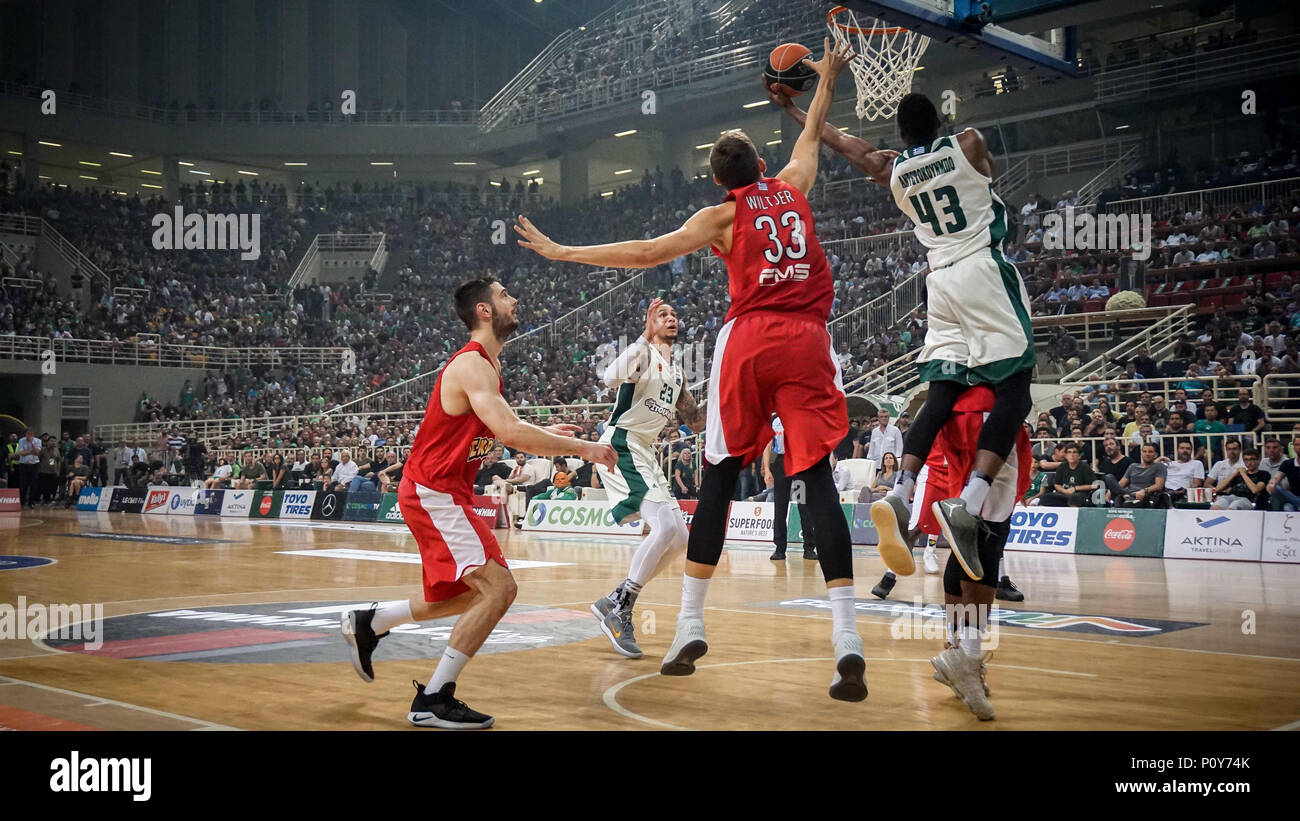 Atene, Grecia. Decimo Giugno, 2018. Simona Antetokounmpo del Panathinaikos Superfoods durante il Campionato Ellenico playoff finali del gioco 3 tra il Panathinaikos Superfoods e Olympiacos Pireo Credito: Ioannis Alexopoulos SOPA/images/ZUMA filo/Alamy Live News Foto Stock