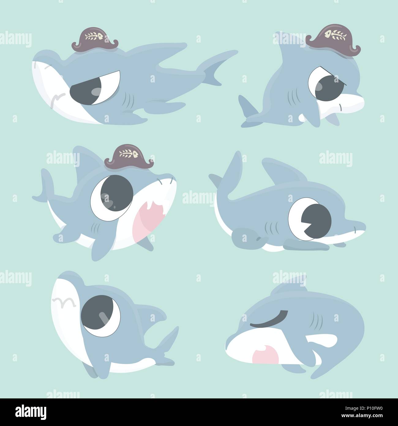 Cartoon shark insieme di raccolta. Illustrazione Vettoriale