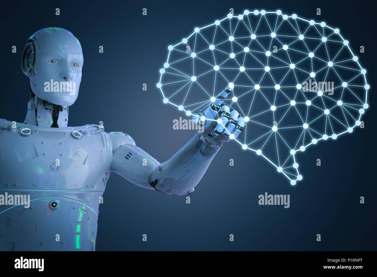 3D rendering robot con ia tecnologia del cervello Foto Stock
