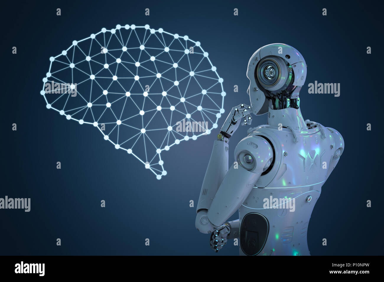 3D rendering robot con ia tecnologia del cervello Foto Stock