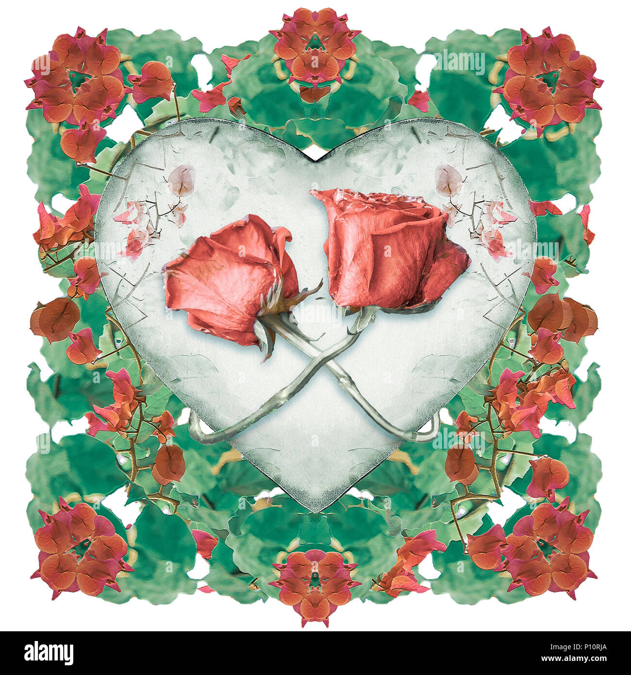 Arte Digitale Tecnica Collage Amore Concept Design Di Ornamento Con Il Cuore E Con Motivo A Fiori Isolati Su Sfondo Bianco Foto Stock Alamy