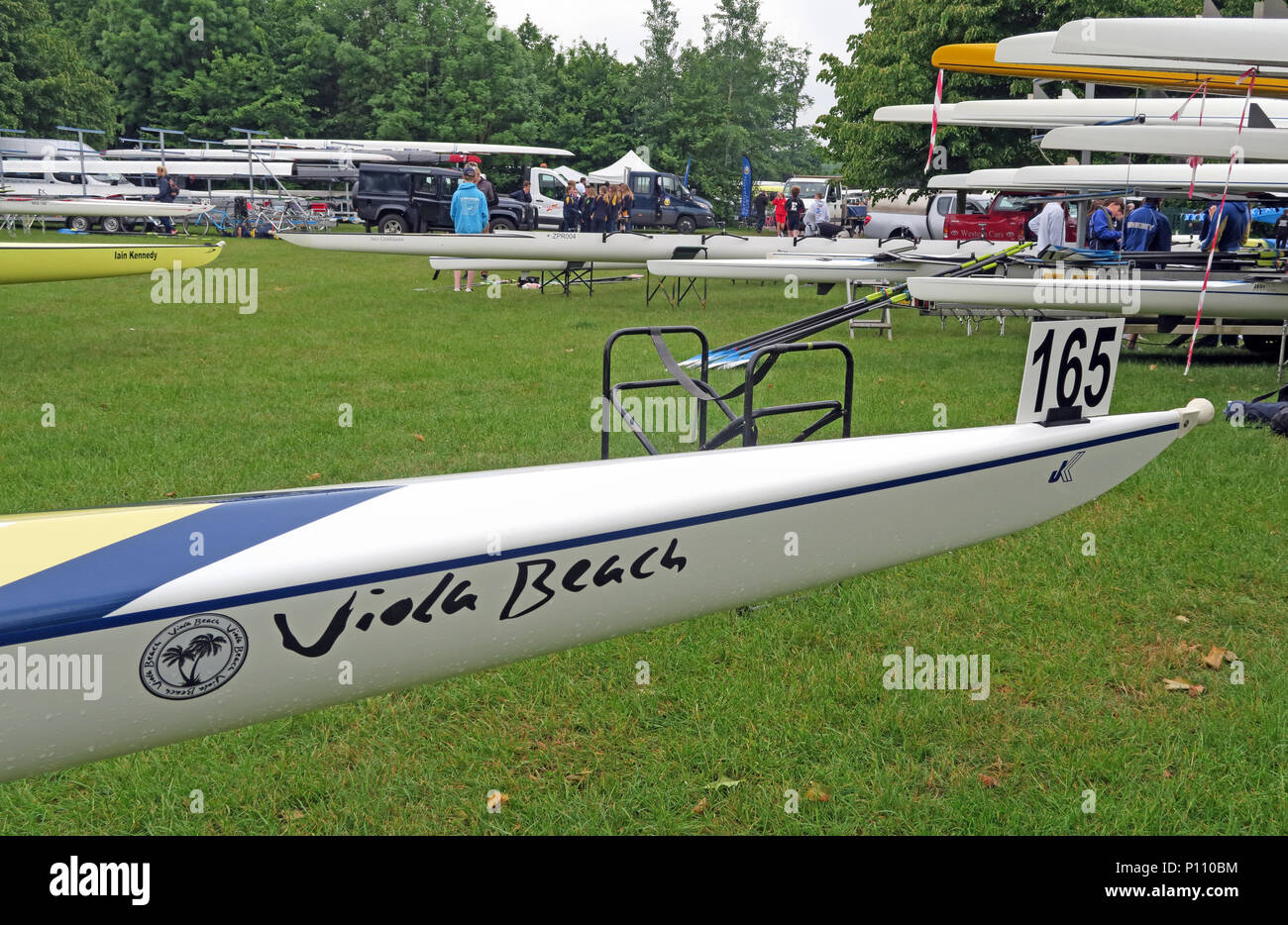 Viola spiaggia quad commemorativa barca da Warrington Rowing Club, chiamato a Dorney Centro di Canottaggio 25 Maggio 2018 Foto Stock