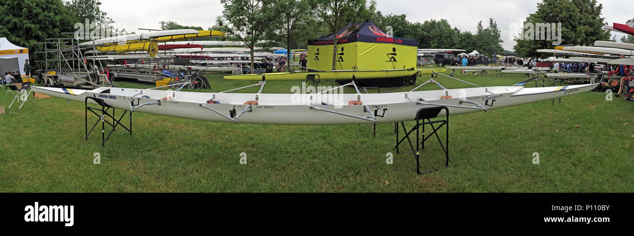 Viola spiaggia quad commemorativa barca da Warrington Rowing Club, chiamato a Dorney Centro di Canottaggio 25 Maggio 2018 Foto Stock