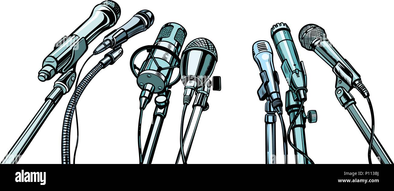 Molti microfoni sfondo intervista Illustrazione Vettoriale