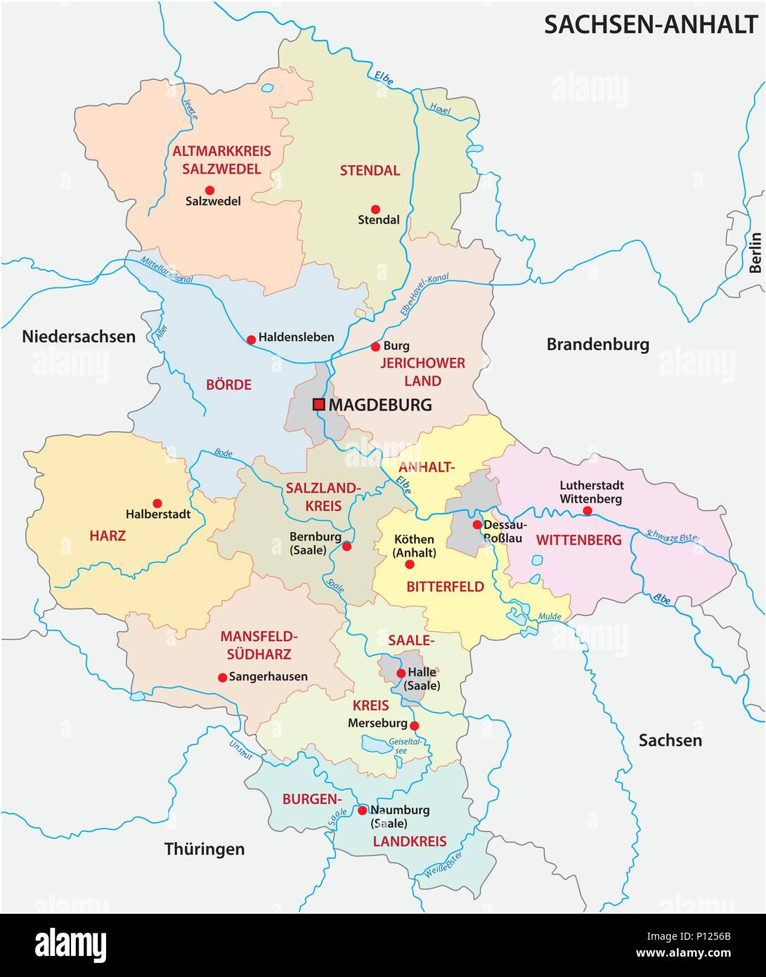 Sassonia-anhalt politica e amministrativa di mappa vettoriale, Germania Illustrazione Vettoriale