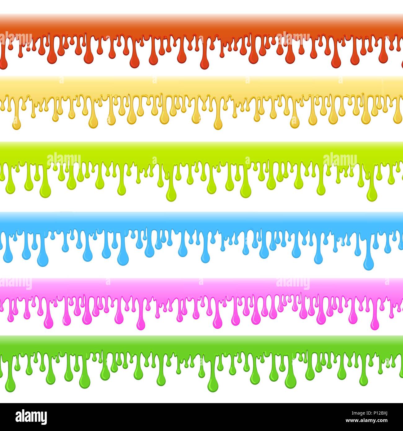 Il fango delle frontiere. Vettore di gocciolamento gooey fango liquido senza giunture orizzontali patterns isolati su sfondo bianco Illustrazione Vettoriale