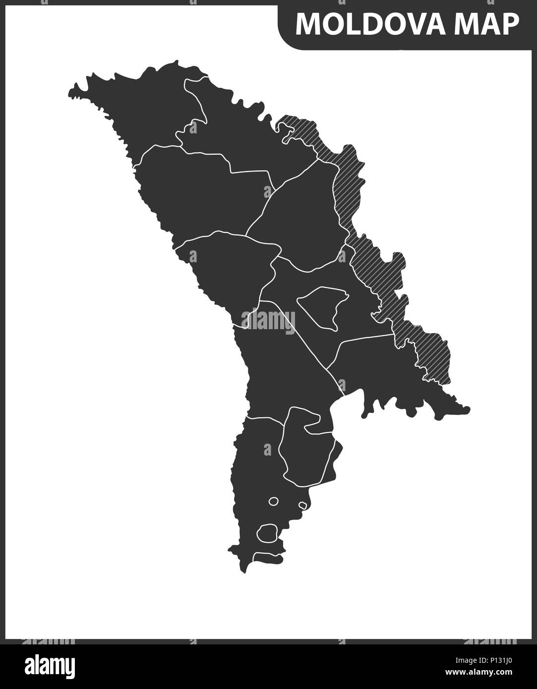 La mappa dettagliata della Moldavia con le regioni o gli Stati membri. Divisione amministrativa. Transnistria è contrassegnato come contestazione di un territorio Illustrazione Vettoriale