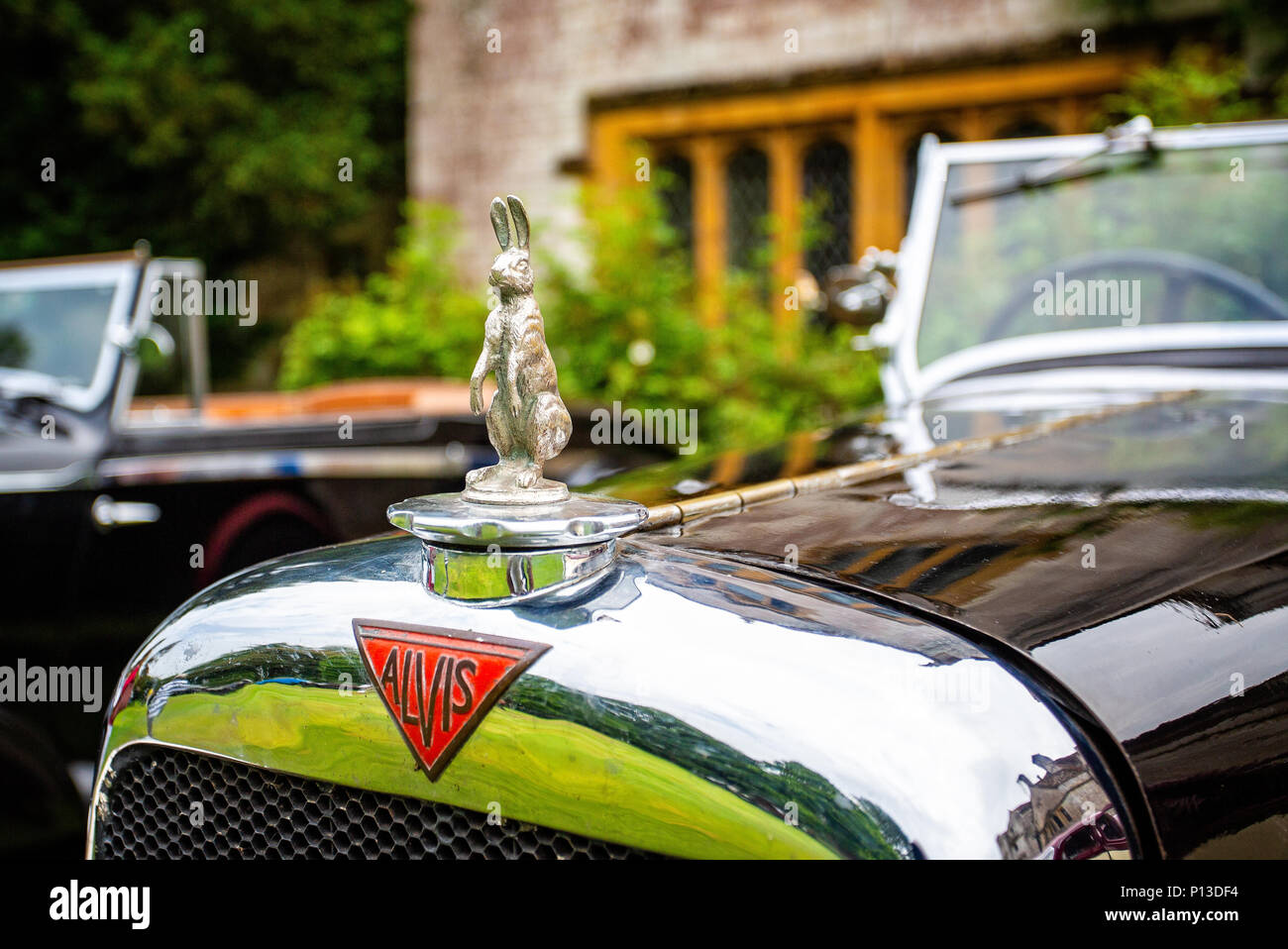 Alvis auto cofano argento ornamento e mascotte auto prese a Puddletown, Dorset, Regno Unito il 10 giugno 2018 Foto Stock