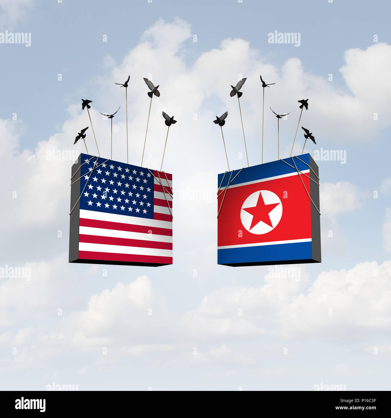 Stati Uniti e Corea del Nord la diplomazia accordo e americani e coreani del nord riunione diplomatica con Pyongyang e Washington. Foto Stock