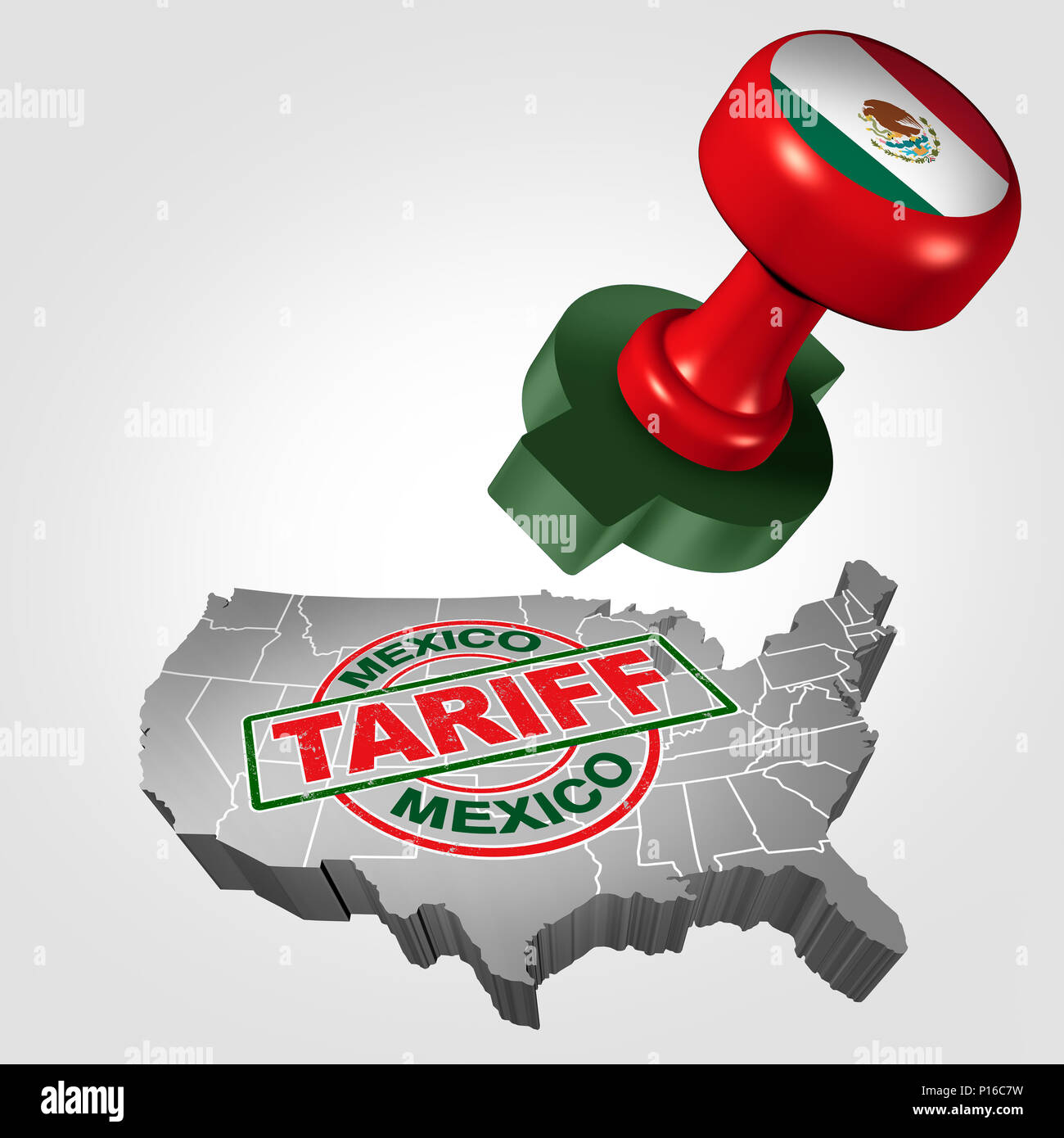 Messico tariffa su Stati Uniti come acciaio e alluminio le tariffe come un timbro sul testo come un economico fiscale del commercio NAFTA disputa sulle importazioni e le esportazioni. Foto Stock