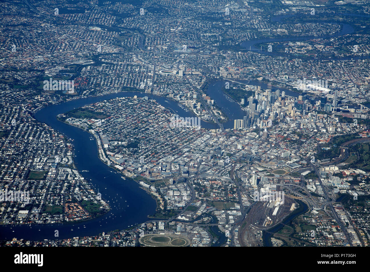 Nuova azienda agricola e il CBD di Brisbane, Queensland, Australia - aerial Foto Stock