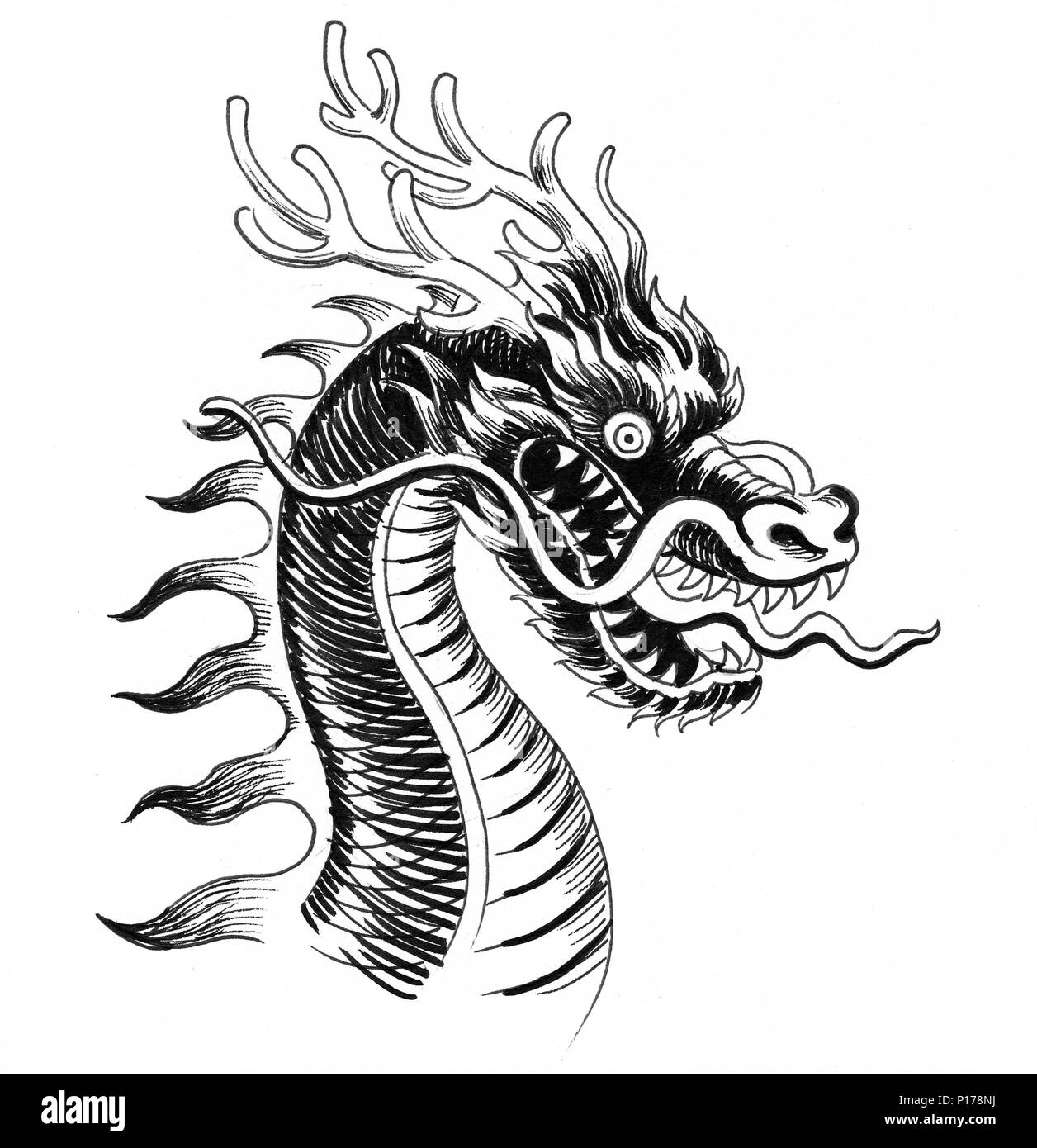 Cinese Tradizionale Dragon Linchiostro Bianco E Nero