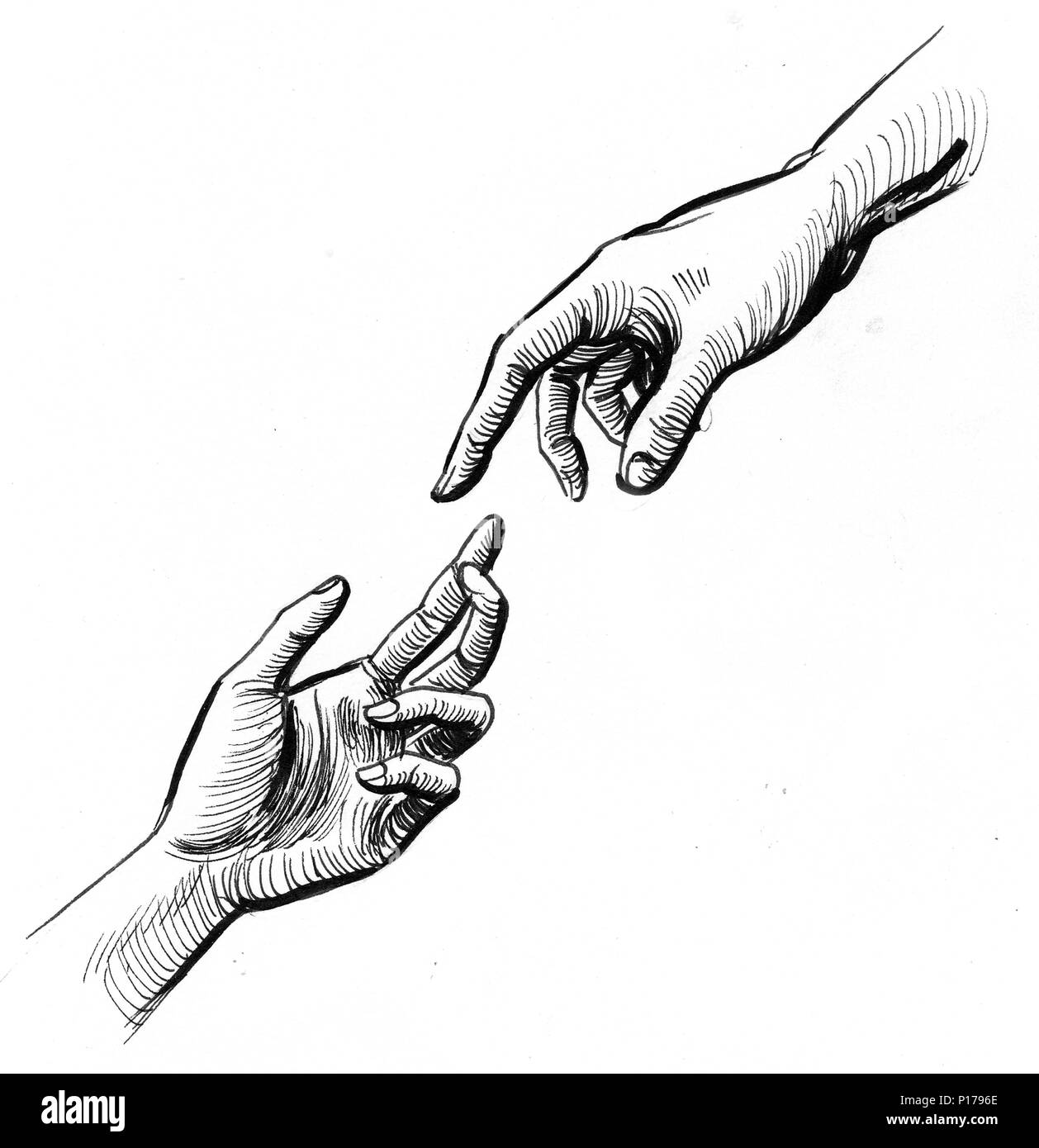 Mano. L'inchiostro bianco e nero illustrazione Foto Stock