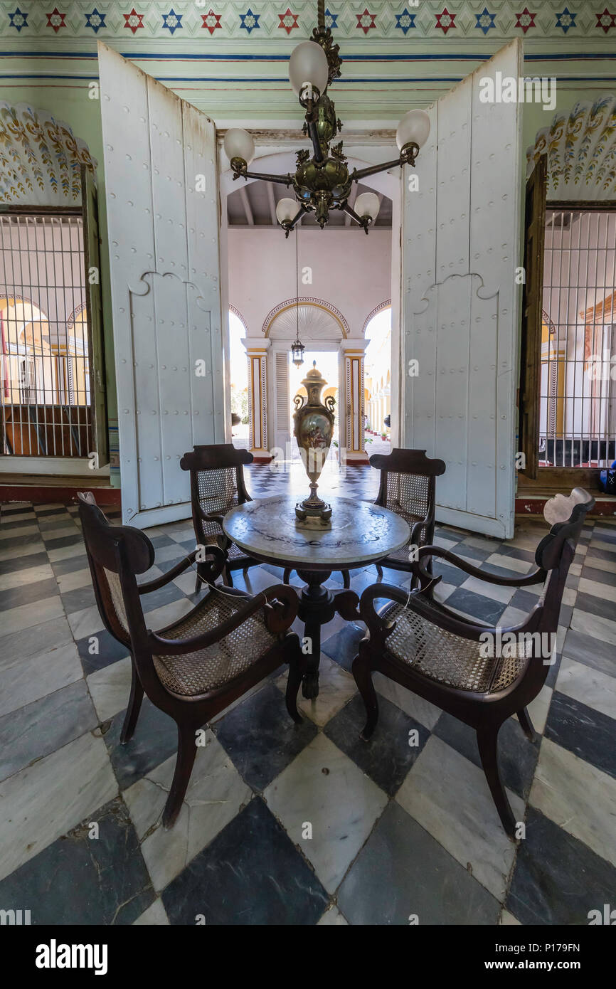Vista interna del Palacio Cantero, Museo Comunale Histórico nel Patrimonio Mondiale UNESCO città di Trinidad, Cuba. Foto Stock