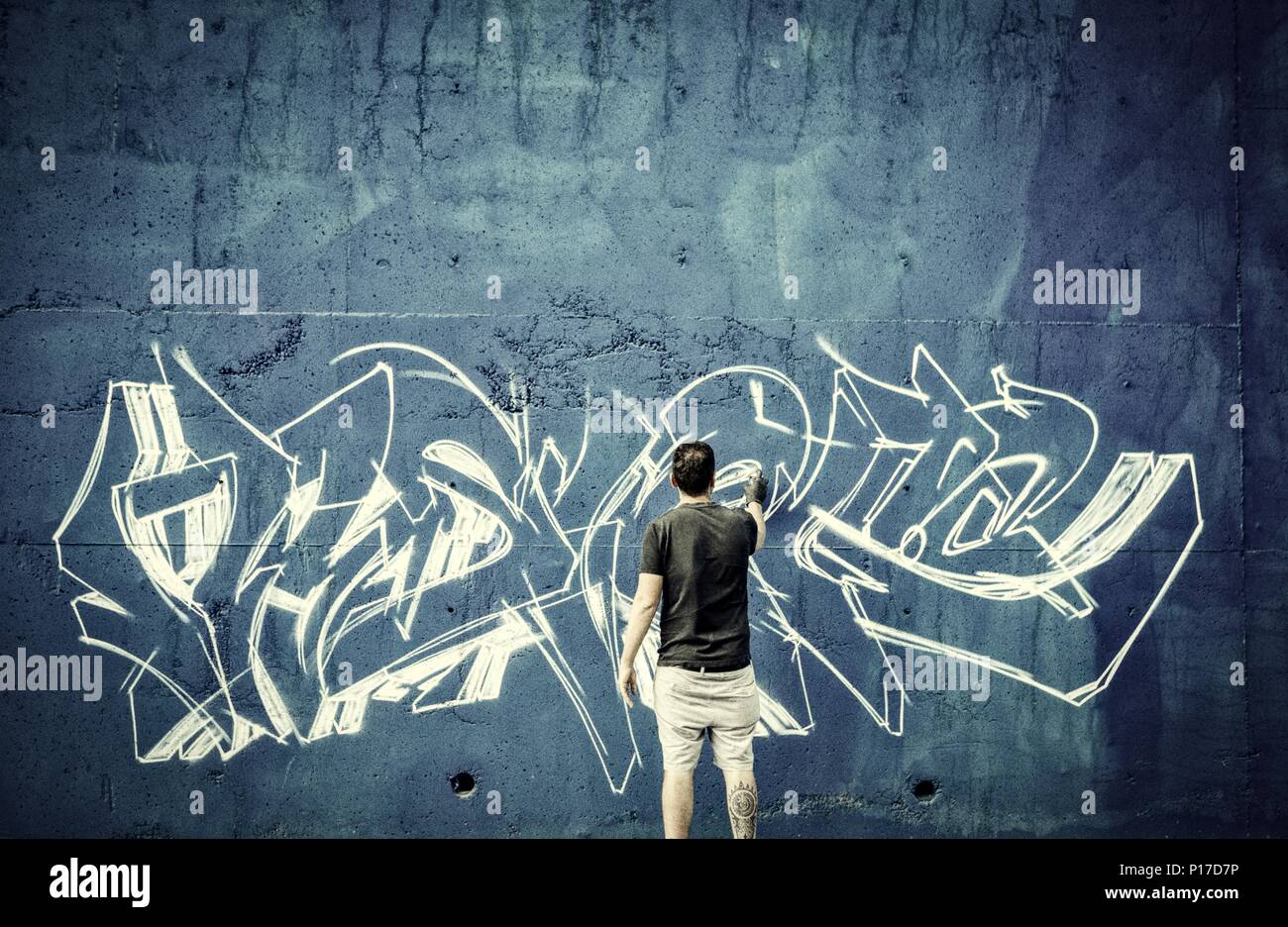 Street Art graffiti con bomboletta spray Foto stock - Alamy