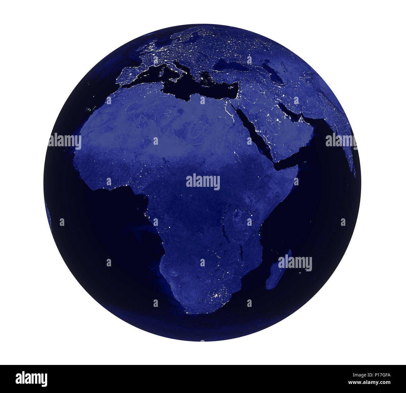 Il pianeta terra luce notturna vista Africa isolato Foto Stock