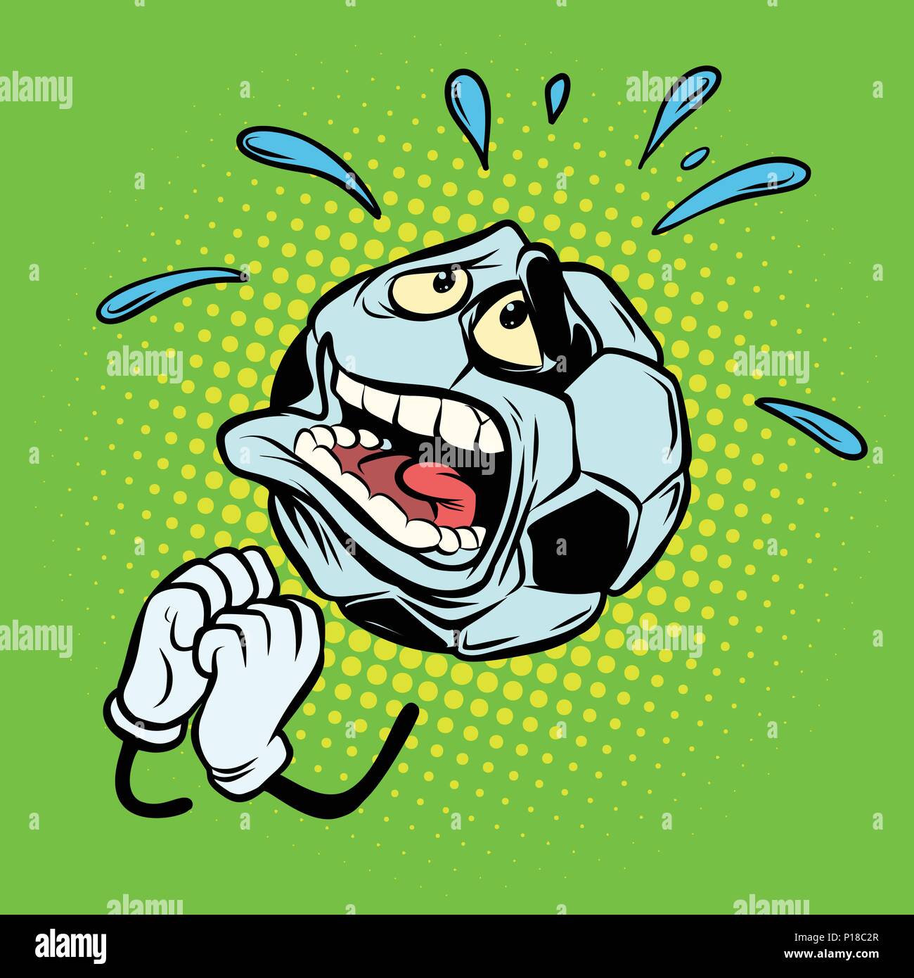 La ventola a pregare. Football soccer ball. Il carattere divertente Illustrazione Vettoriale