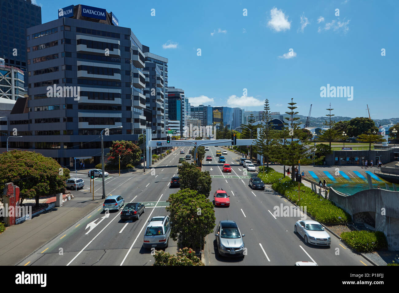 Il traffico su Jervois Quay, Wellington, Isola del nord, Nuova Zelanda Foto Stock