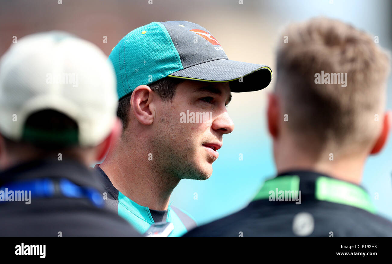 In Australia il capitano Tim Paine durante la sessione di reti presso la Kia ovale, Londra. Foto Stock