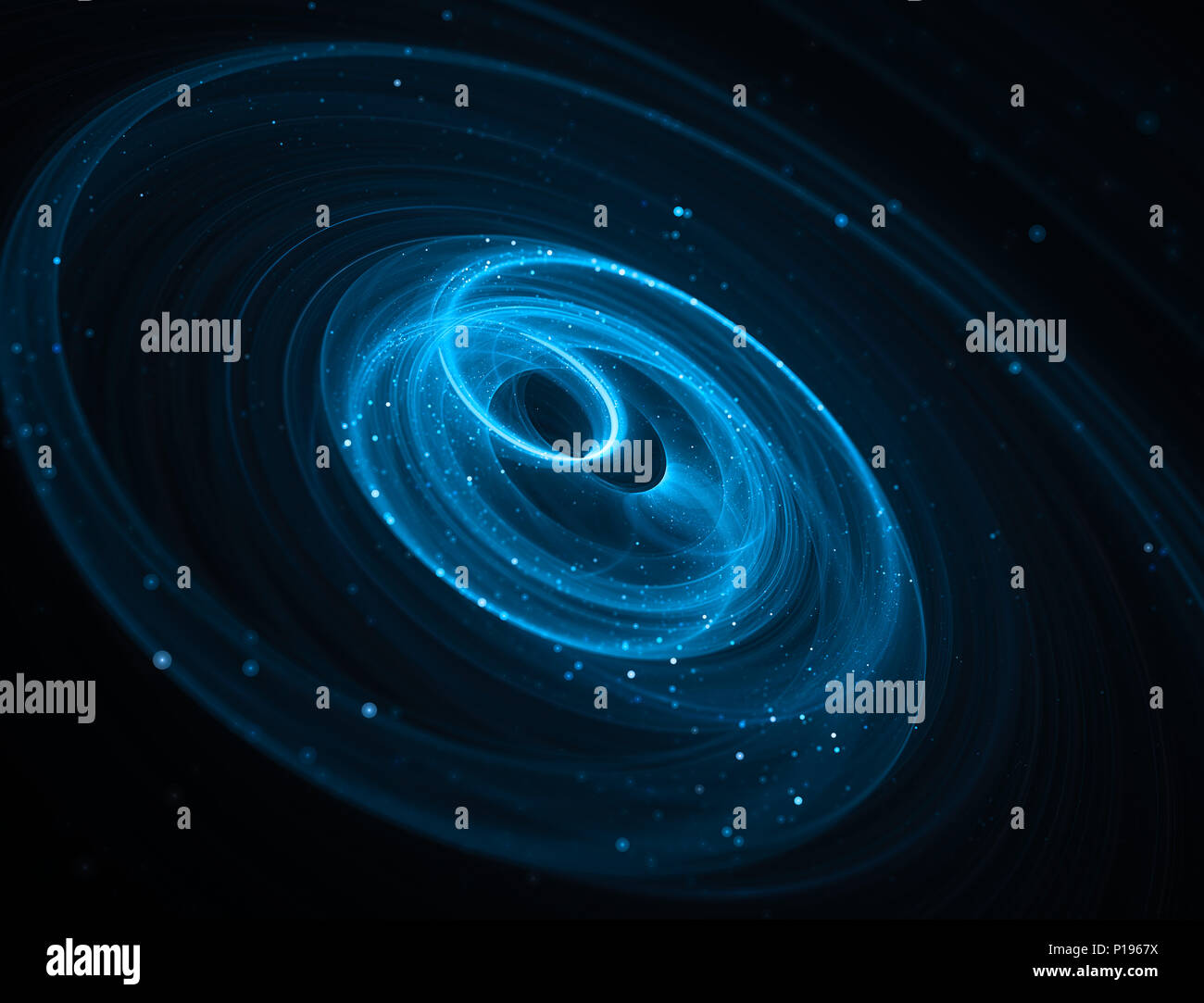 Spirale traiettorie galattica nello spazio con le stelle, generato dal computer sfondo astratto, rendering 3D Foto Stock