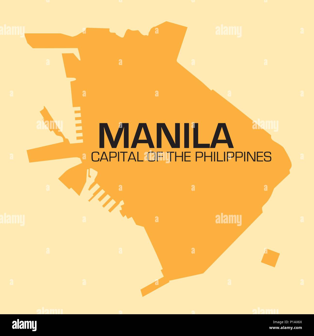 Semplice contorno mappa vettoriale della capitale delle Filippine, Manila Illustrazione Vettoriale
