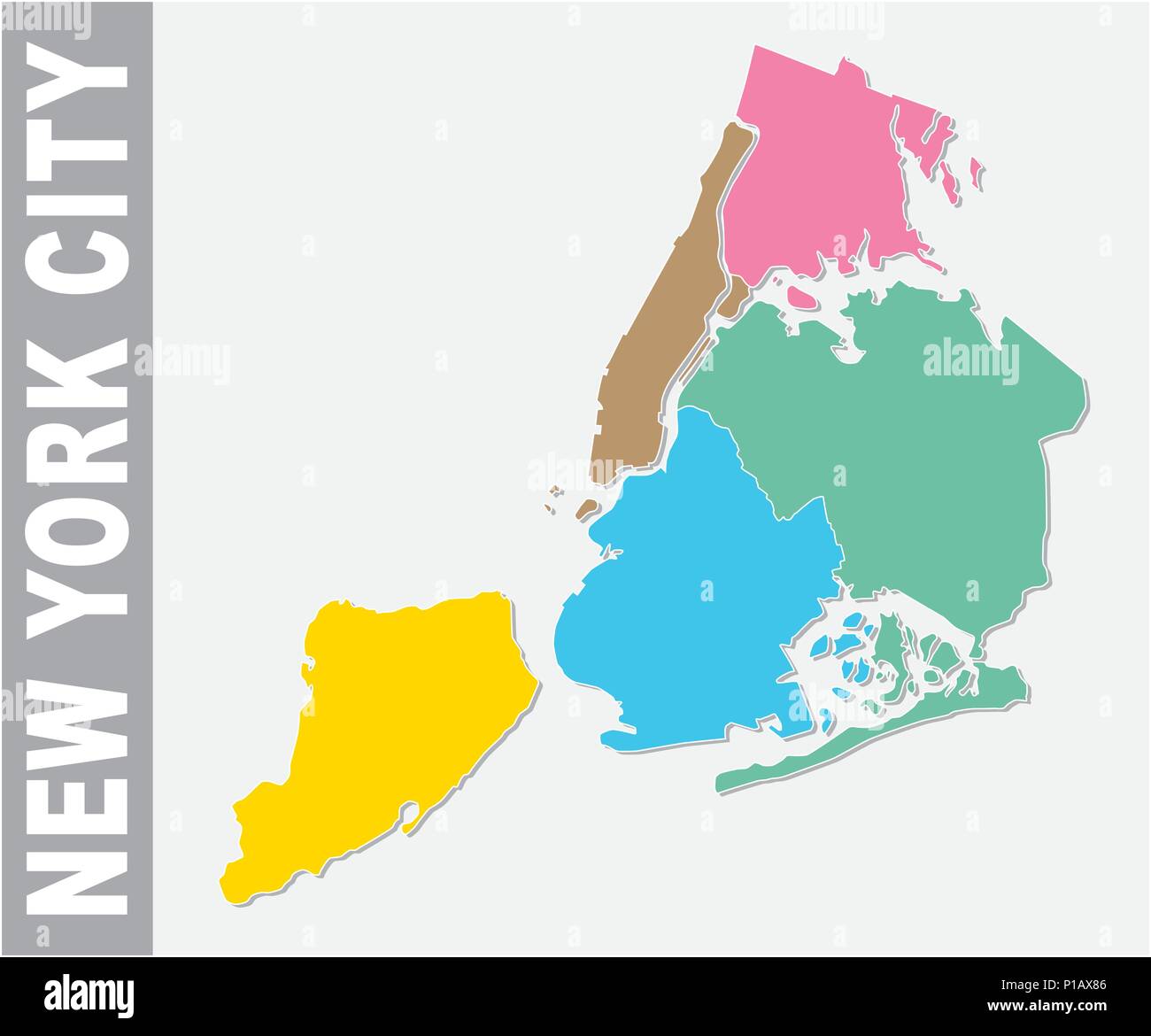 Colorato New York City politica e amministrativa di mappa vettoriale, Stati Uniti Illustrazione Vettoriale