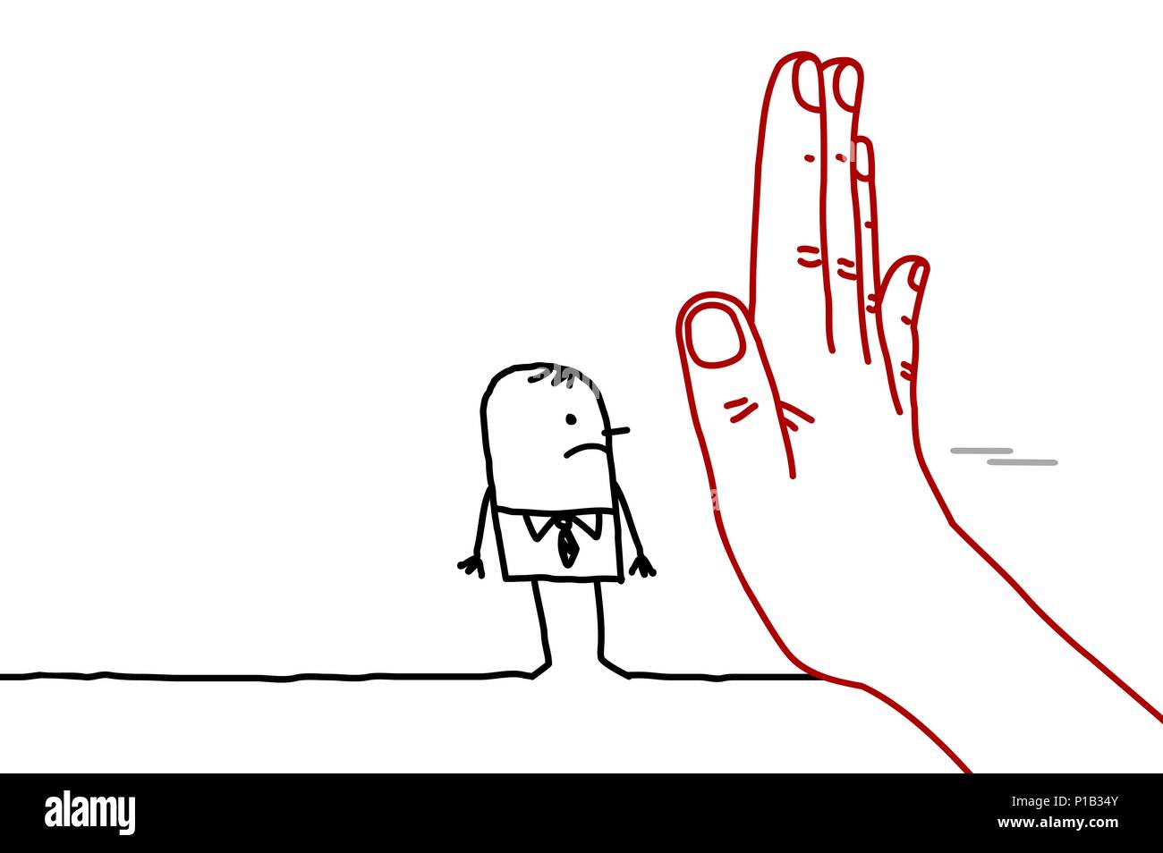 Grossa mano con personaggio dei fumetti - Il segnale di arresto di fronte ad un uomo Illustrazione Vettoriale